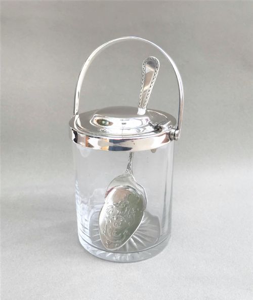 A Superb Edwardian Silver Plated Preserve Jar & Spoon
