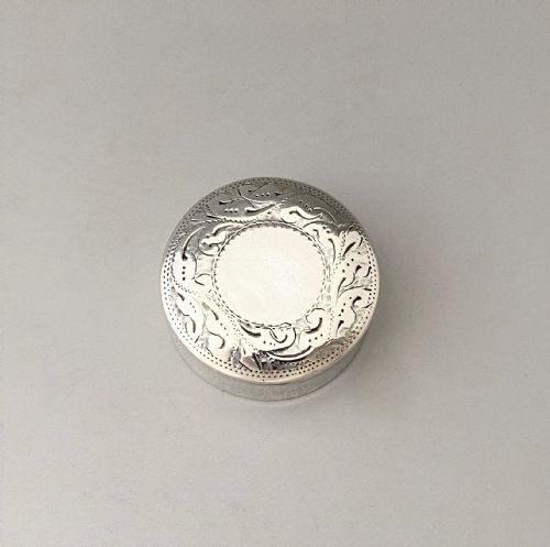 fig 1. A charming Victorian Bright Cut silver pill box