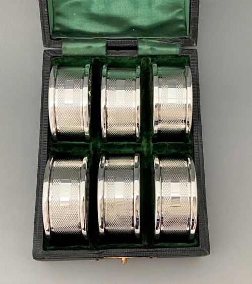 fig 1. A rare boxed set of 6 Art Deco silver napkin rings