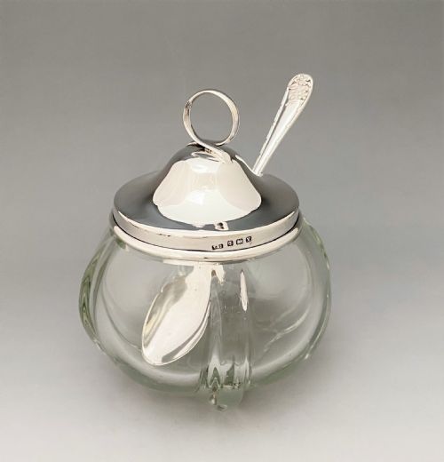 A Charming Art Nouveau Silver Lidded Preserve Jar & Spoon