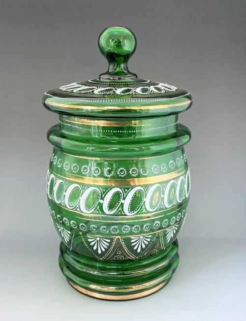 A Lovely Enamel Painted Victorian Glass Biscuit Barrel