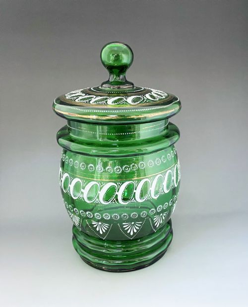 fig 1. A lovely enamel painted Victorian glass biscuit barrel