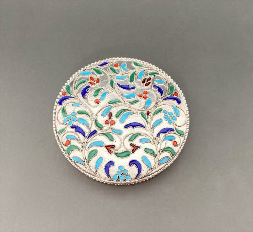 A Gorgeous Silver and Cloisonné Enamel Compact