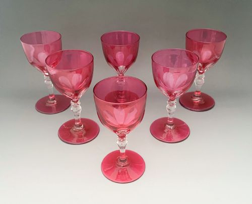fig 1. A gorgeous set of 6 Victorian cranberry wine glasses