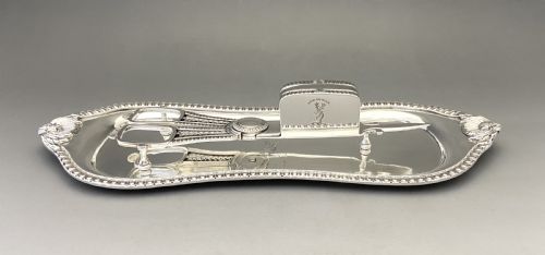 fig 1. An outstanding Georgian York silver candle snuffer/ wick trimmers and tray