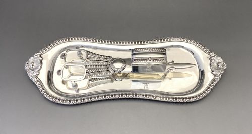 fig 2. An outstanding Georgian York silver candle snuffer/ wick trimmers and tray