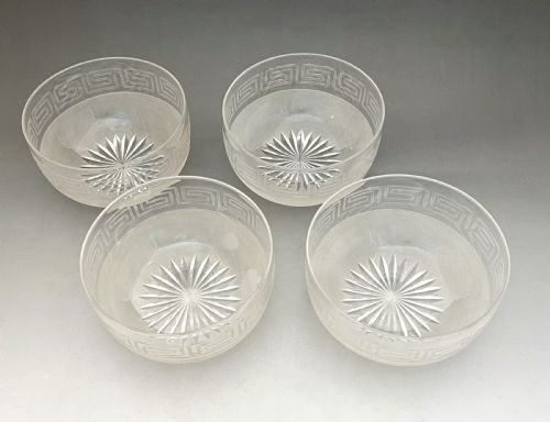 A MATCHING SET OF 4 VICTORIAN GREEK KEY ETCHED FINGER BOWLS - ADDITIONAL PHOTO 1