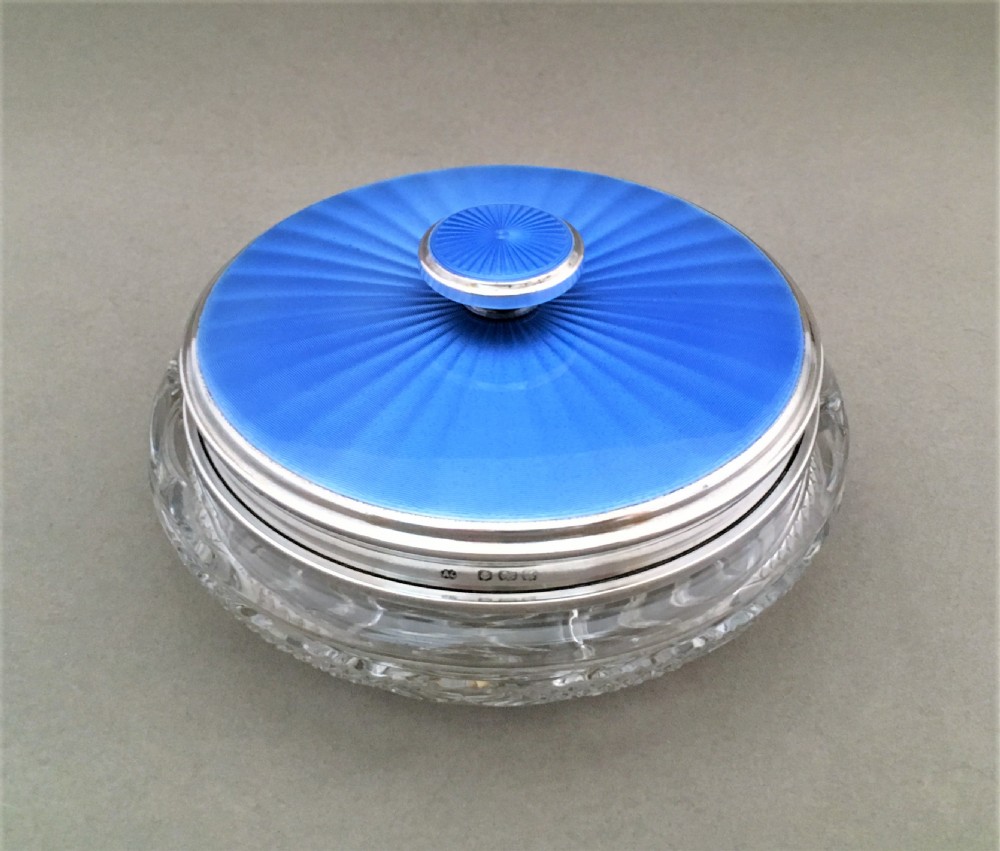 A fabulous silver and guilloche enamel powder bowl