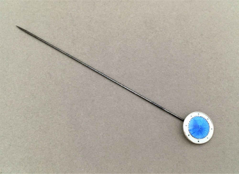 A stunning silver & guilloche enamel hat pin View IV