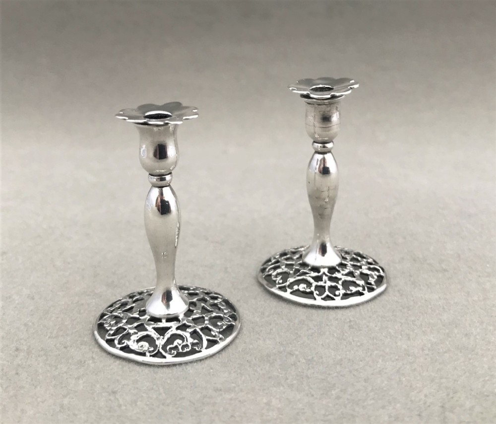 A rare pair of William Comyns silver dolls house miniature candlesticks View VI