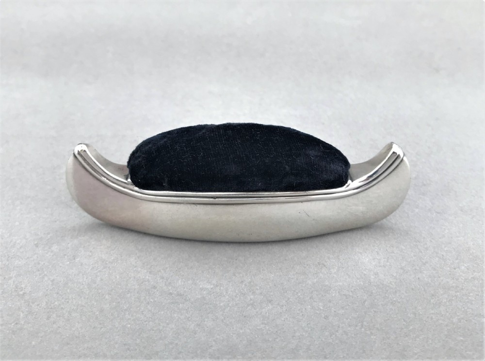 A rare Edwardian silver novelty 'canoe' pin cushion View II