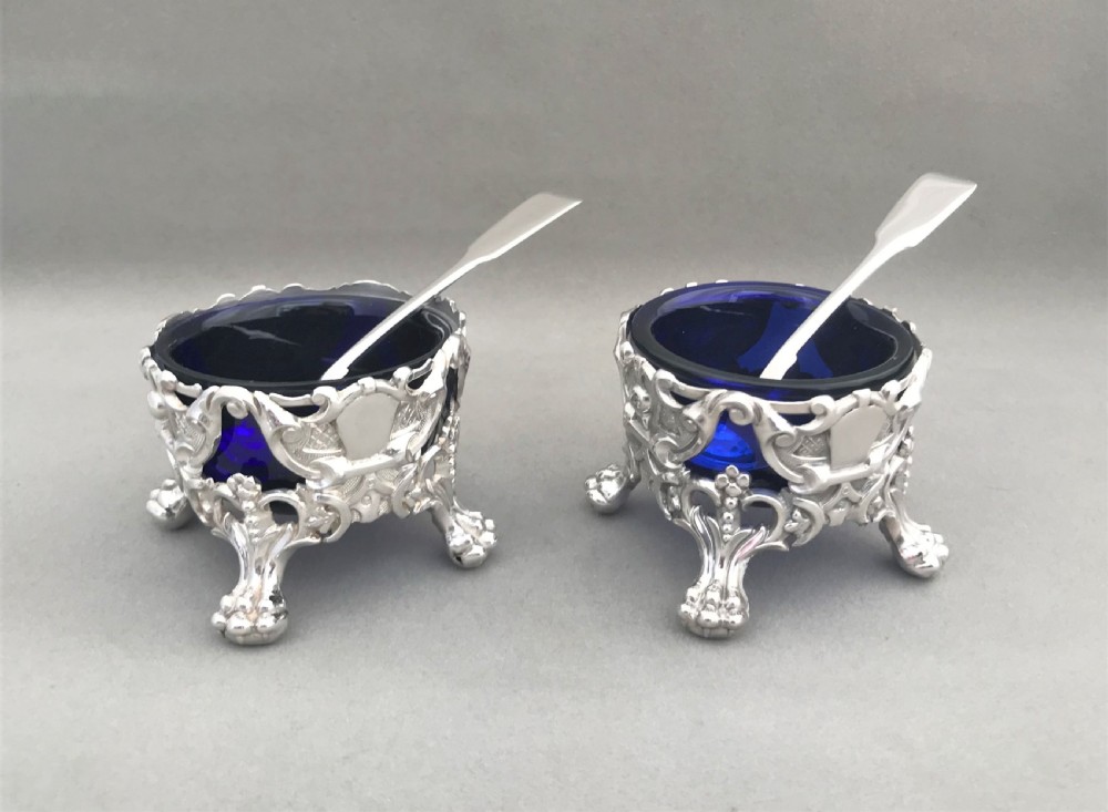 A magnificent pair of Victorian silver salt tubs & spoons