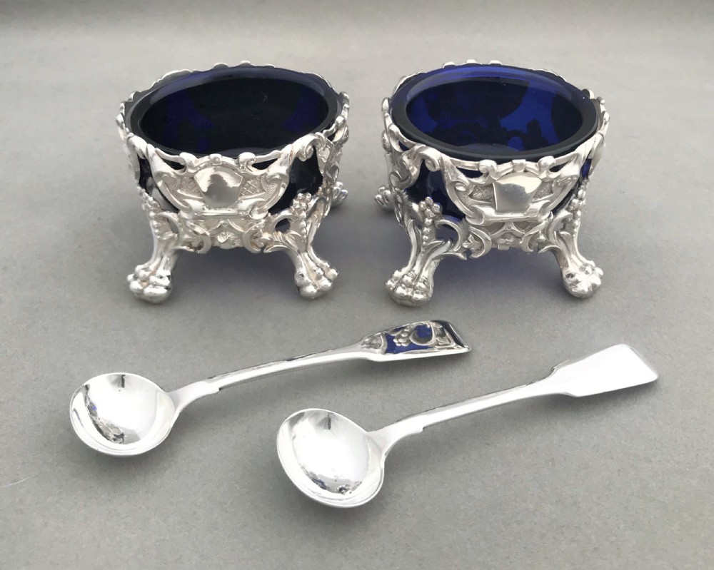 A magnificent pair of Victorian silver salt tubs & spoons View X