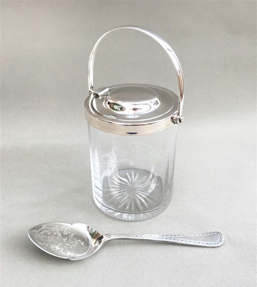 A superb Edwardian silver plated preserve jar & spoon View IV