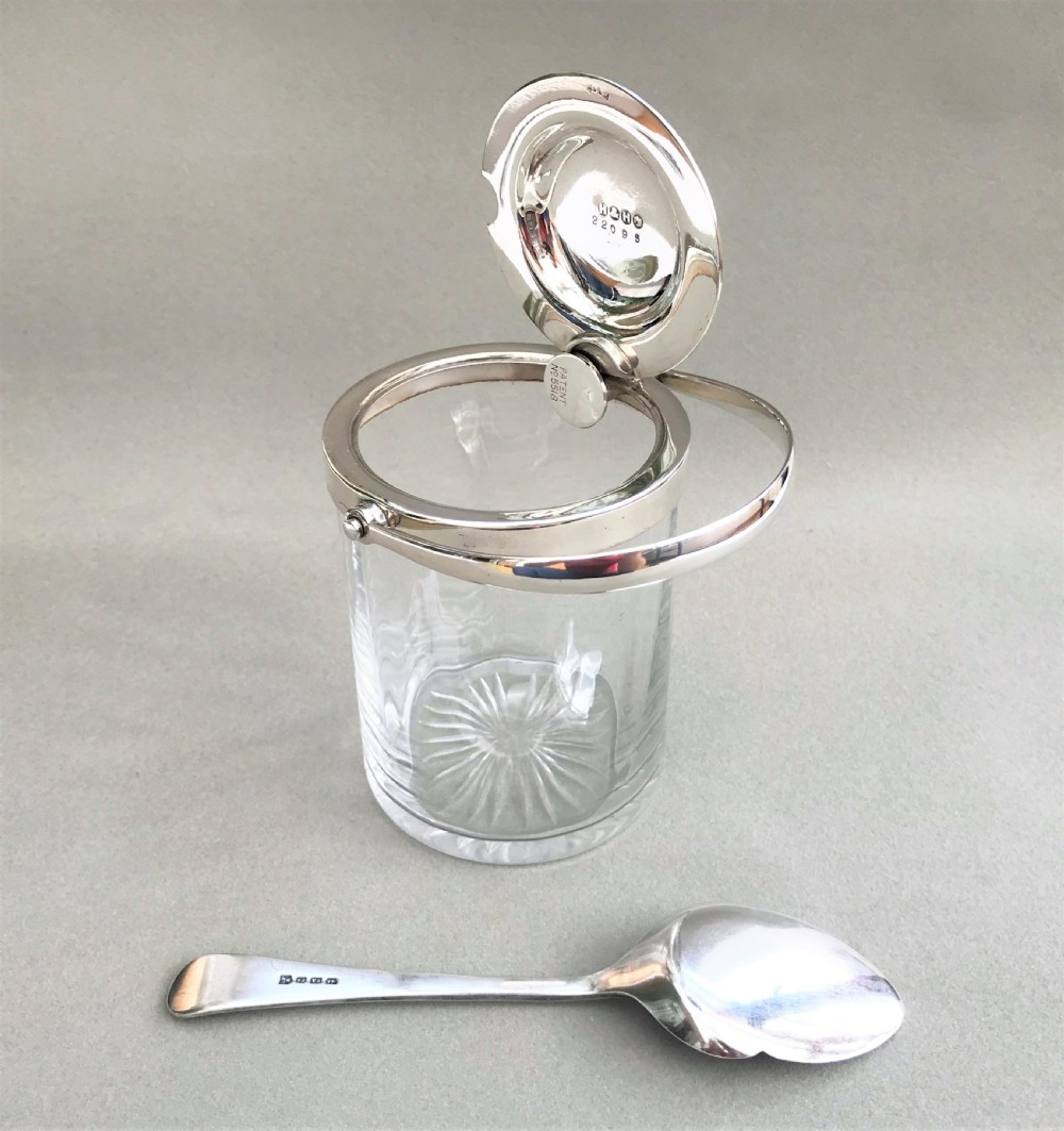 A superb Edwardian silver plated preserve jar & spoon View V