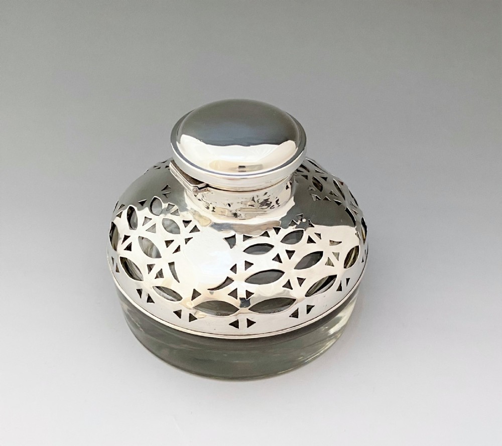 A gorgeous Edwardian pierced silver inkwell View III