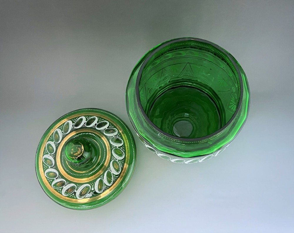 A lovely enamel painted Victorian glass biscuit barrel View IV