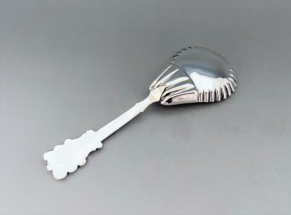 An unusual William IV silver caddy spoon View V