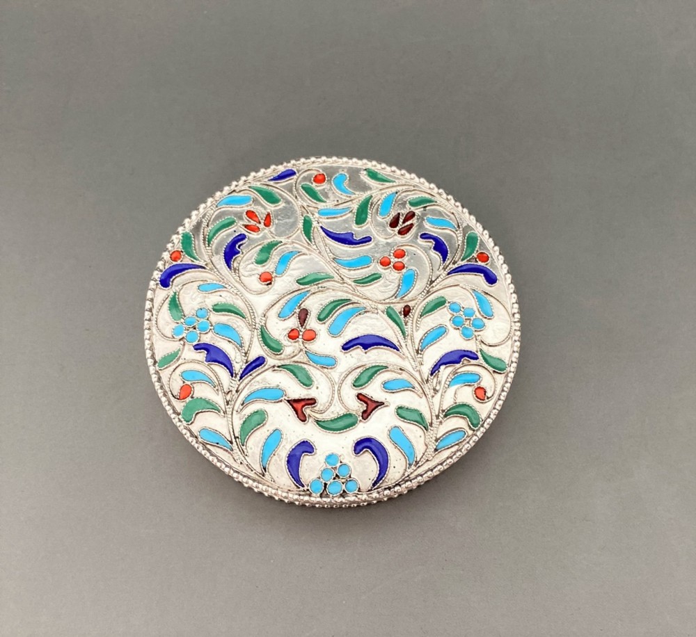 A gorgeous silver and Cloisonné enamel compact