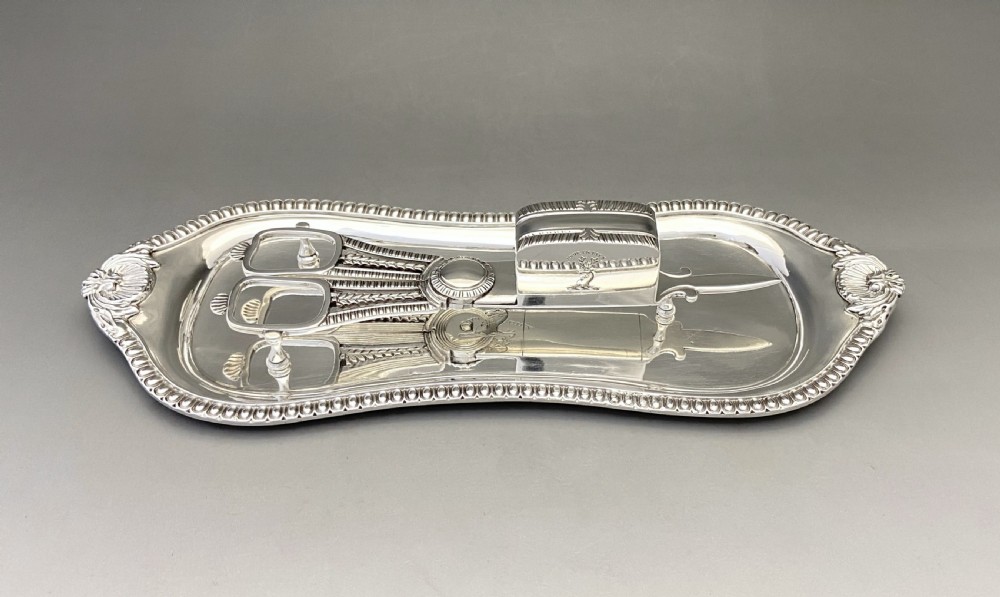 An outstanding Georgian York silver candle snuffer/ wick trimmers and tray