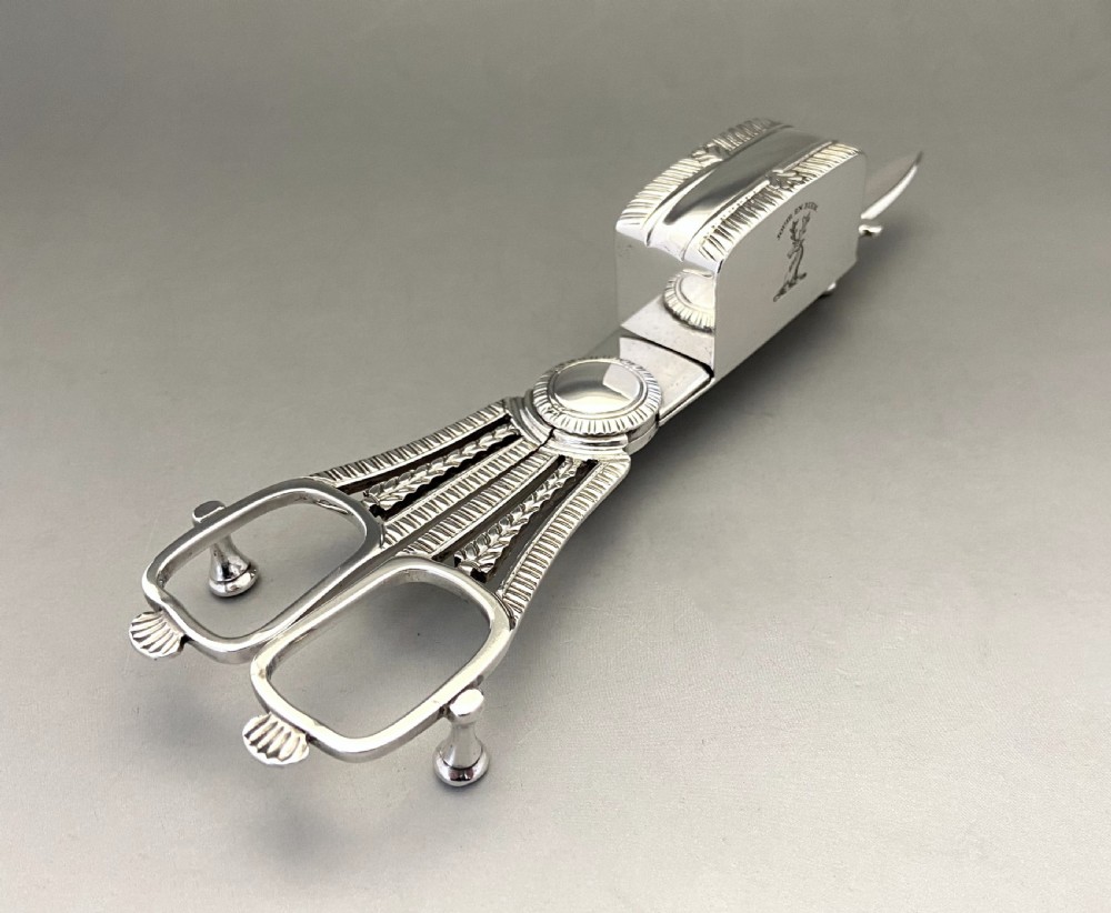 An outstanding Georgian York silver candle snuffer/ wick trimmers and tray View IX