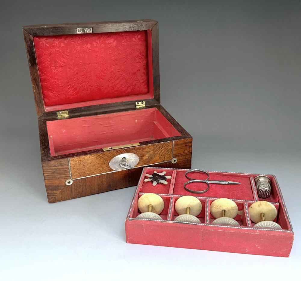 A gorgeous early Victorian rosewood sewing box View V