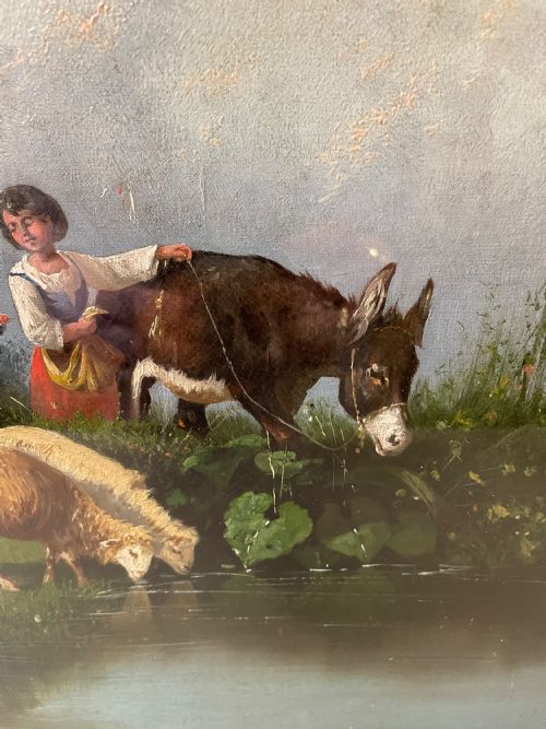 AN ANTIQUE CONTINENTAL OIL ON CANVAS - ADDITIONAL PHOTO 3