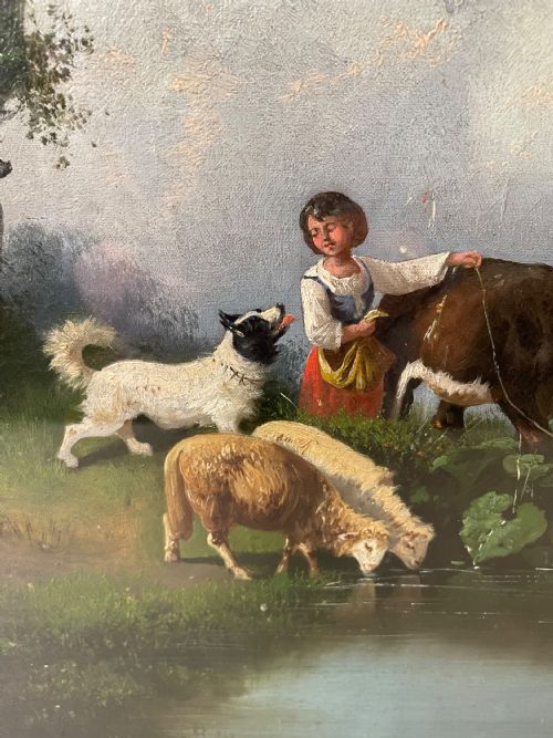 AN ANTIQUE CONTINENTAL OIL ON CANVAS - ADDITIONAL PHOTO 5
