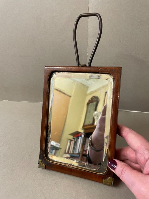AN ANTIQUE CAMPAIGN MIRROR - ADDITIONAL PHOTO 2