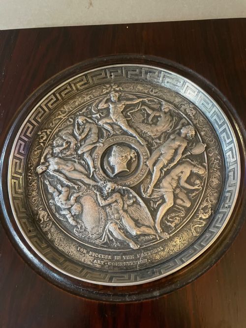 AN ANTIQUE PLATED PLAQUE - ADDITIONAL PHOTO 1