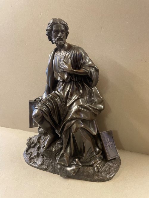 AN ANTIQUE BRONZE OF SAINT PAUL - ADDITIONAL PHOTO 1