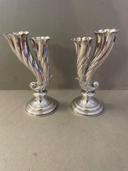 a 19thc pair of silver bud vases - CATEGORY: ANTIQUE SILVER - DATED 19TH CENTURY