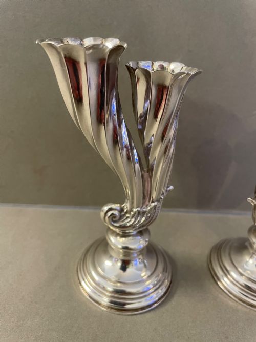 A 19THC PAIR OF SILVER BUD VASES - ADDITIONAL PHOTO 2