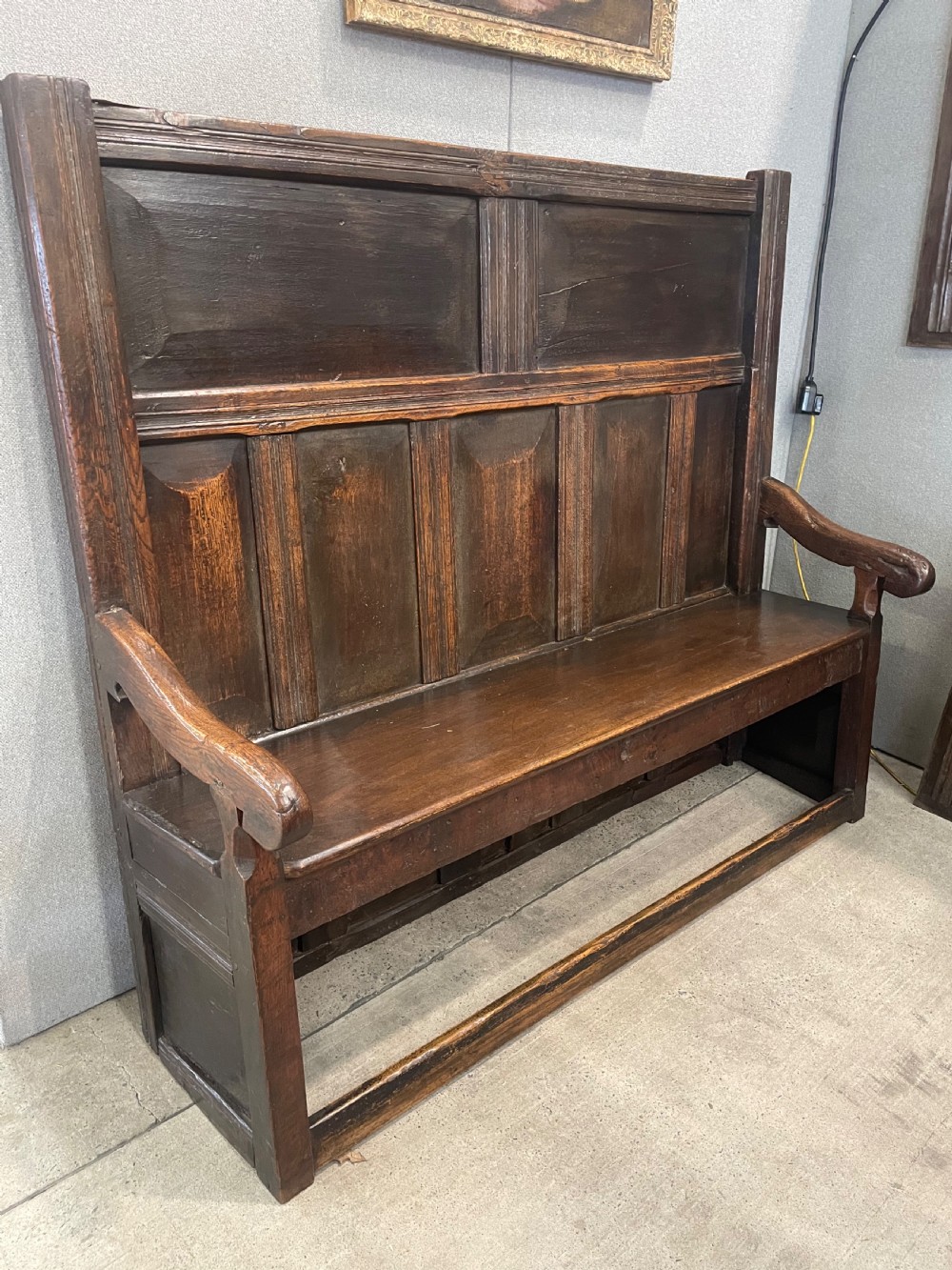An Antique 18thC High Back Oak Settle