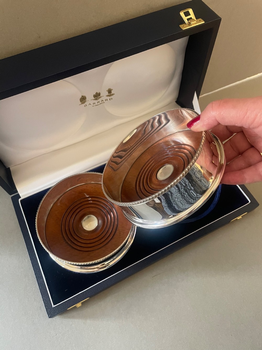 A Vintage Pair Of Garrard Silver Coasters View IV