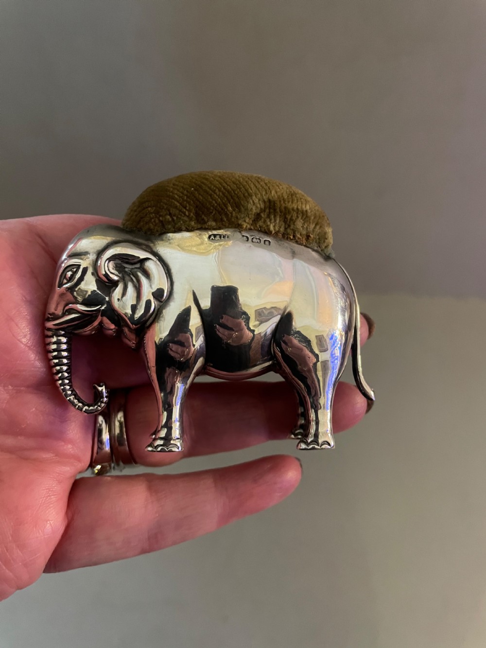 An Antique Silver Elephant Pin Cushion