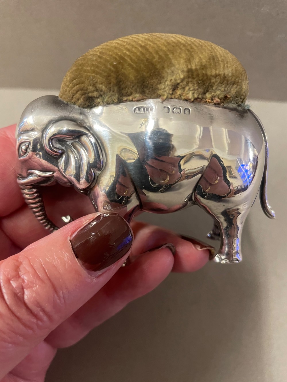 An Antique Silver Elephant Pin Cushion View III