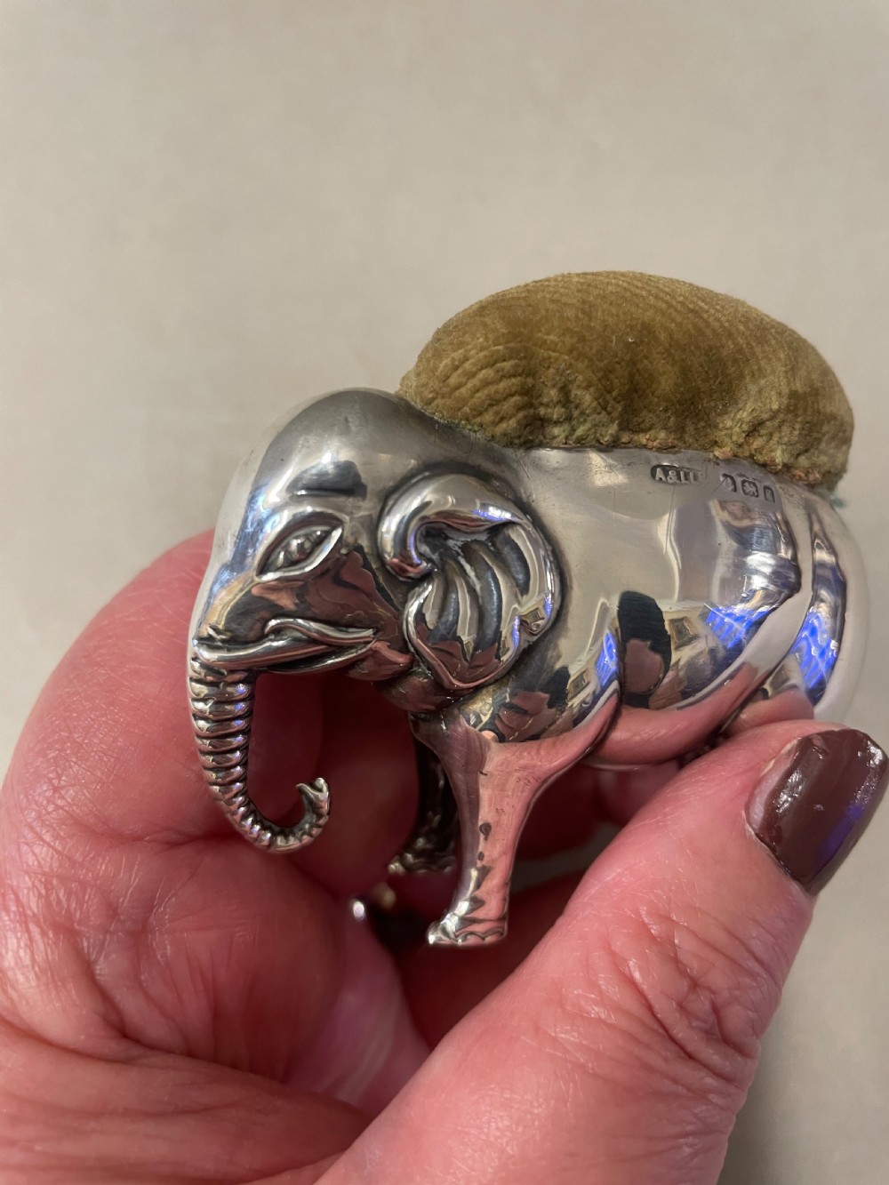 An Antique Silver Elephant Pin Cushion View VI