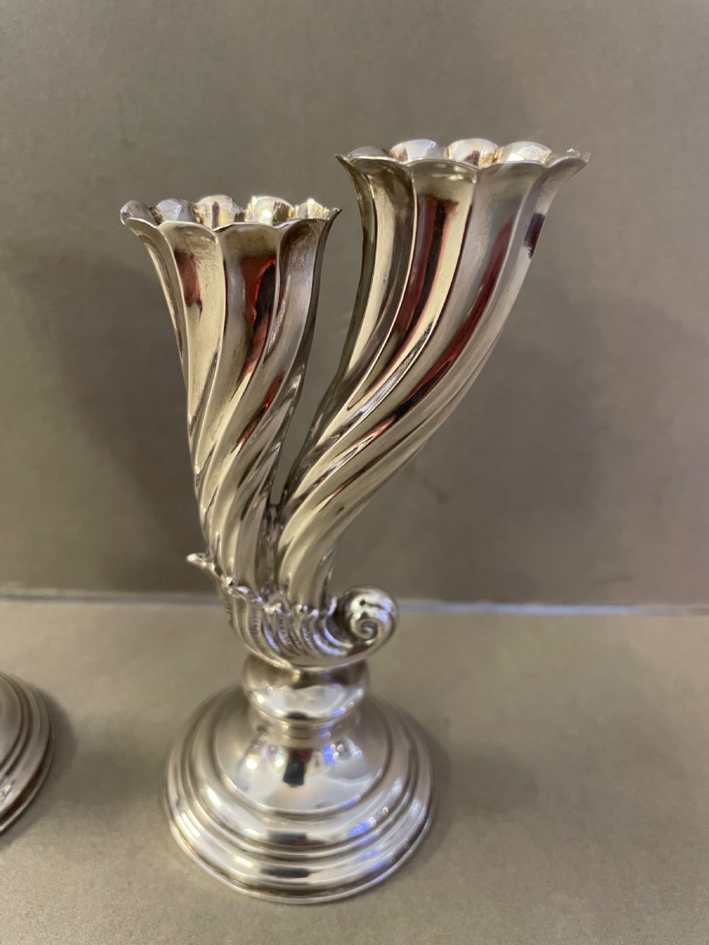 A 19thC pair of silver bud vases View II