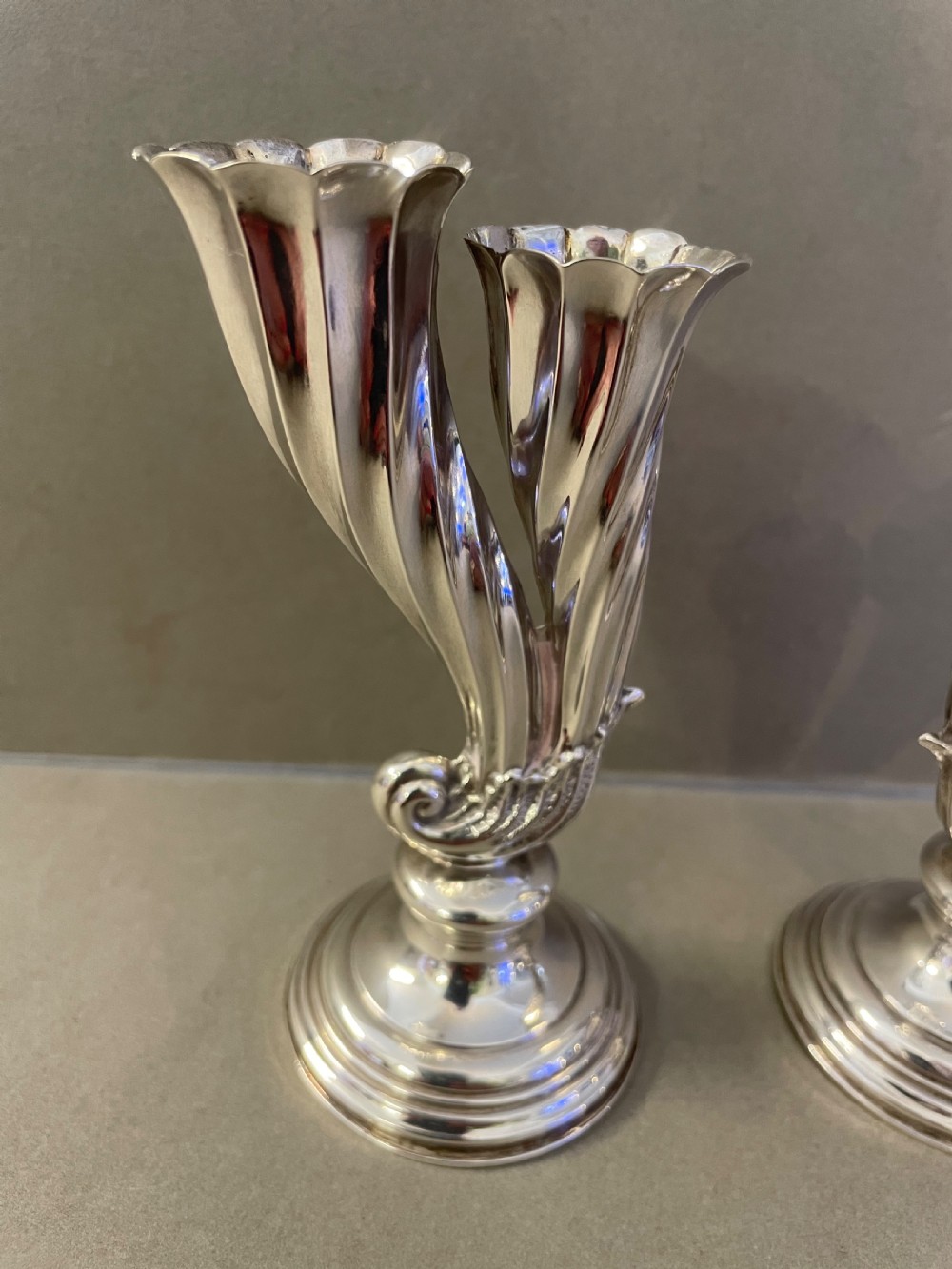 A 19thC pair of silver bud vases View III