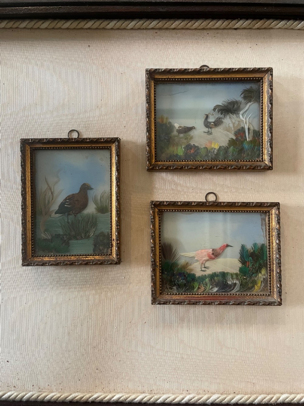 An Antique trio of feather pictures