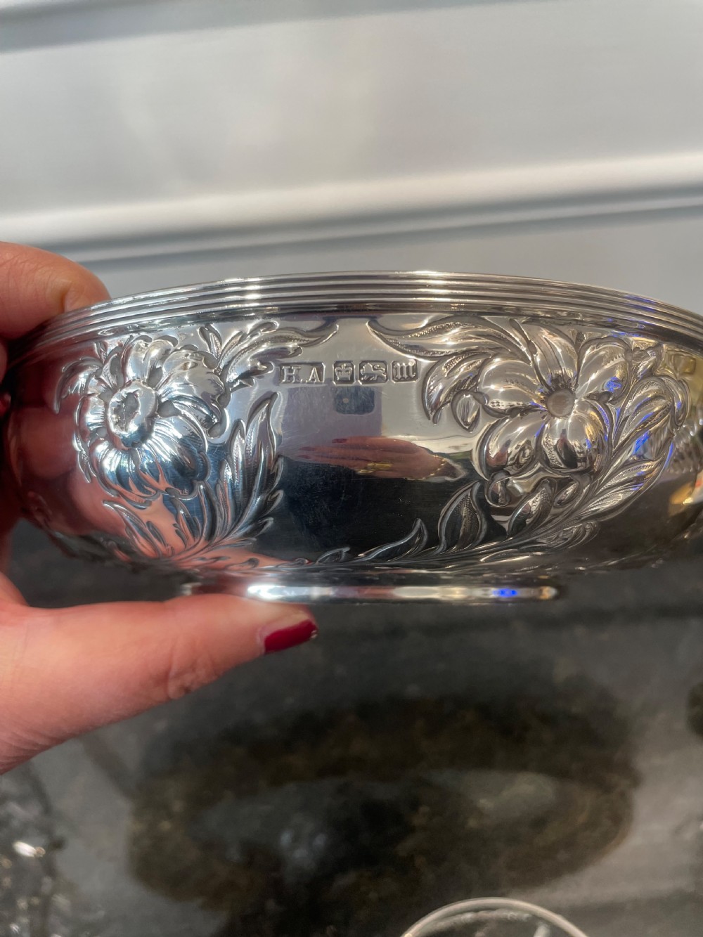A silver Fruit bowl or Bon Bon dish on stand View II