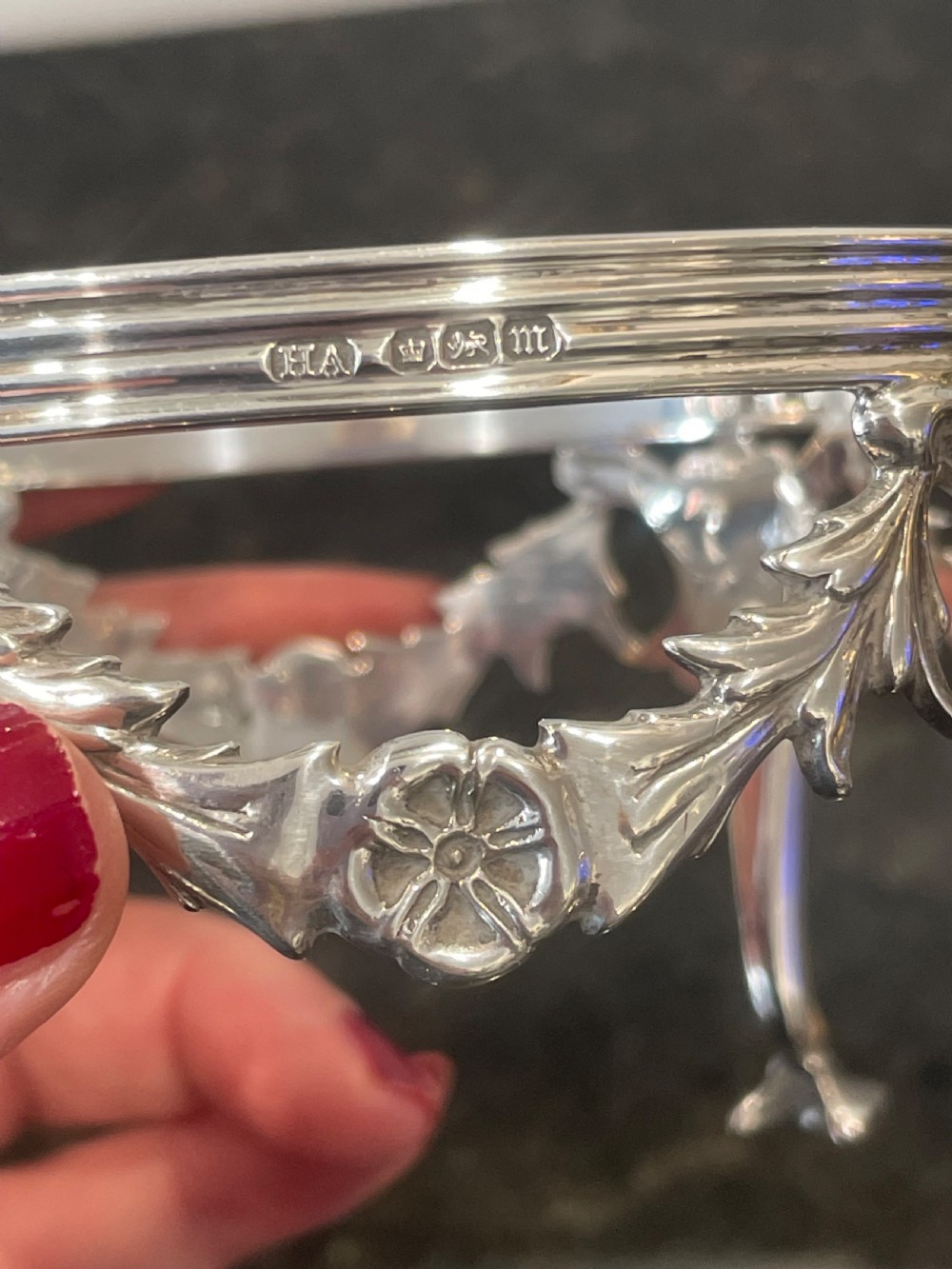 A silver Fruit bowl or Bon Bon dish on stand View III