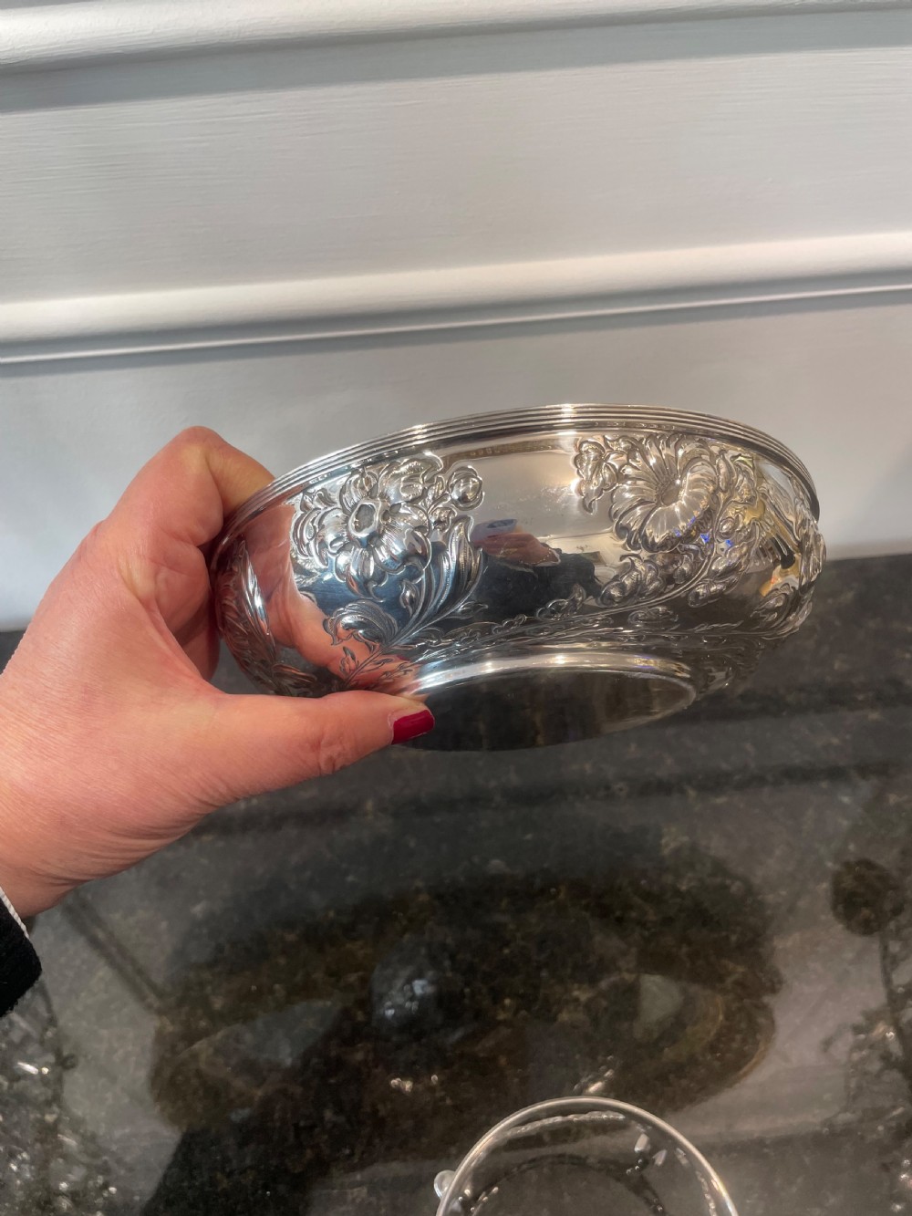 A silver Fruit bowl or Bon Bon dish on stand View IV