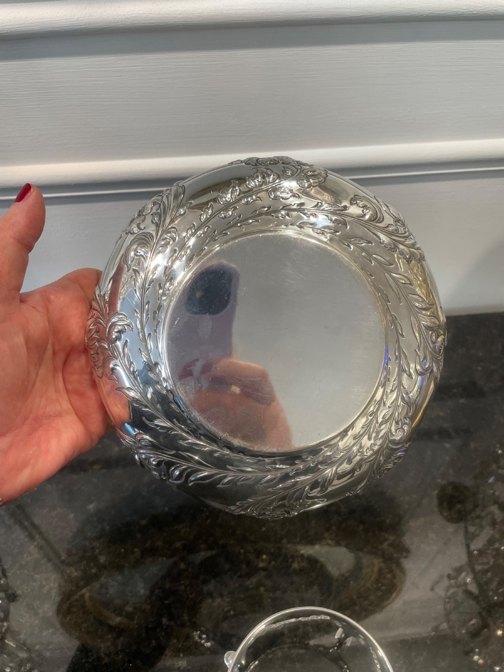 A silver Fruit bowl or Bon Bon dish on stand View V