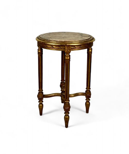 French gilt wood marble top gueridon table