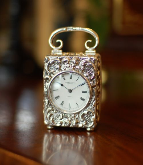 silver carriage timepiece 'repousse' case - CATEGORY: ANTIQUE CLOCKS - DATED VICTORIAN