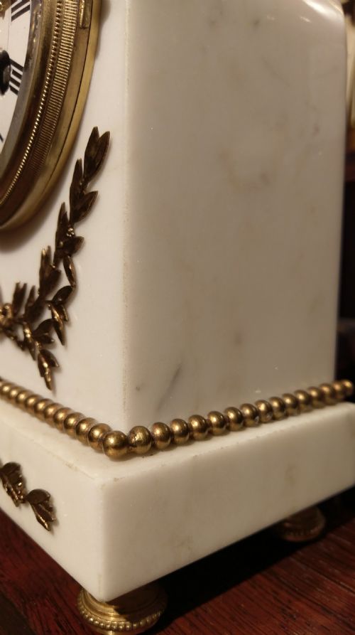 WHITE CARRARA MARBLE MANTEL CLOCK - ADDITIONAL PHOTO 5