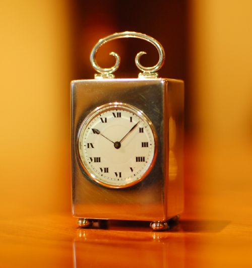 silver carriage timepiece jtc 1913 - CATEGORY: ANTIQUE CLOCKS - DATED 1910