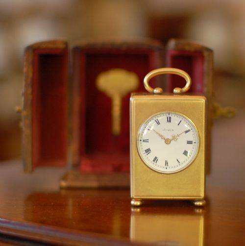 robin paris miniature carriage timepiece with outer case - CATEGORY: ANTIQUE CLOCKS - DATED 1910